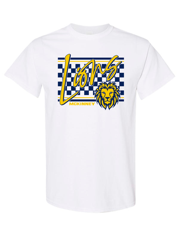 McKinney High Cheer White Checker Script Tee