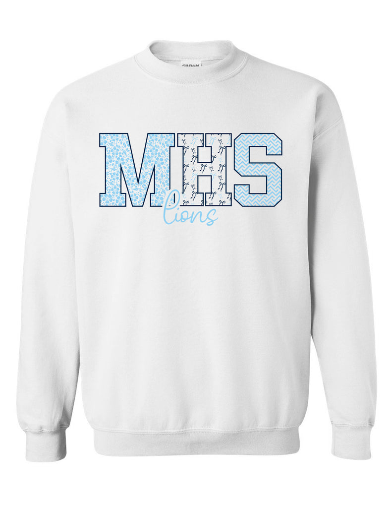 McKinney High Cheer White MHS Pattern Lions Crewneck Sweatshirt