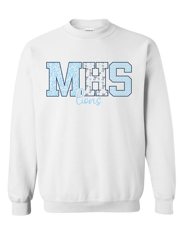 McKinney High Cheer White MHS Pattern Lions Crewneck Sweatshirt