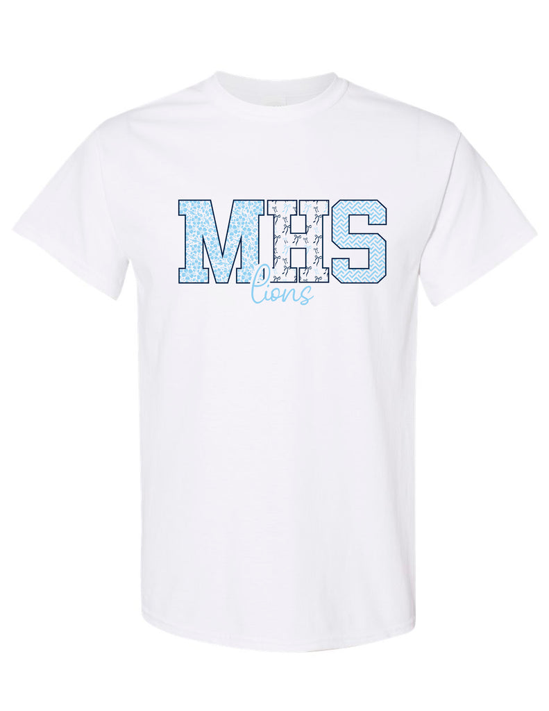 McKinney High Cheer White MHS Pattern Lions Tee