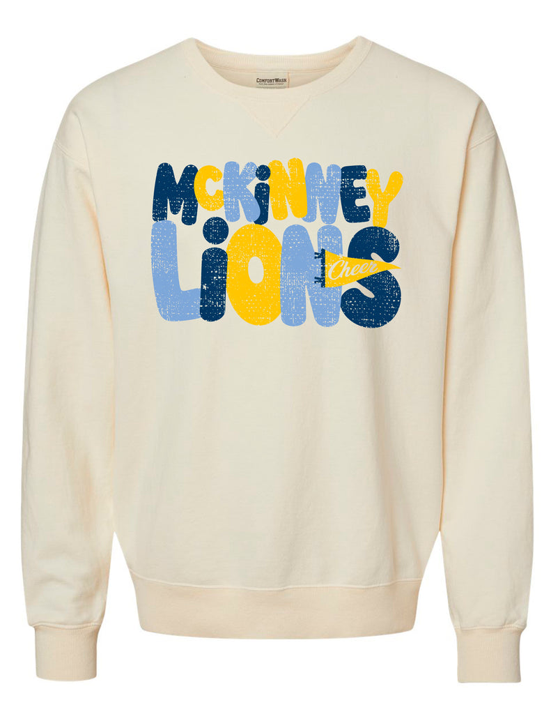 McKinney High Cheer Bubble Letter Comfort Wash-Parchment Crew Neck