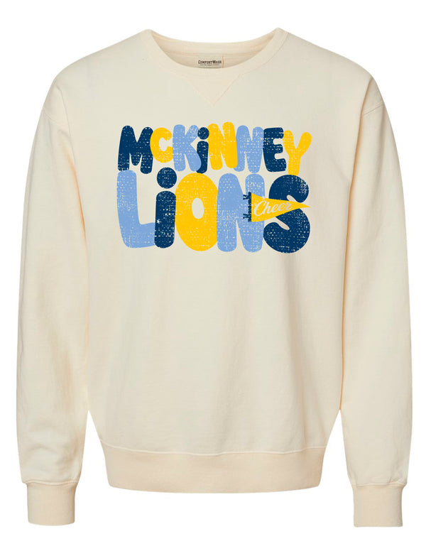McKinney High Cheer Bubble Letter Comfort Wash Parchment Crew Neck
