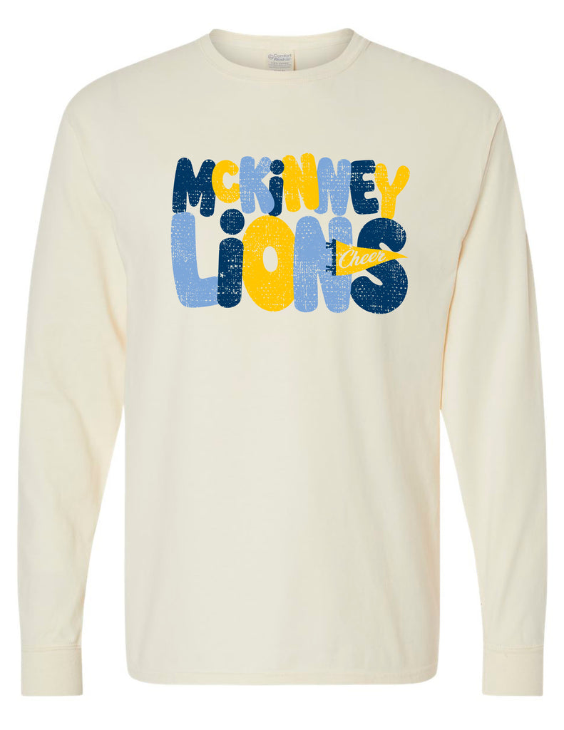 McKinney High Cheer Bubble Letter Comfort Wash-Parchment Long Sleeve Tee
