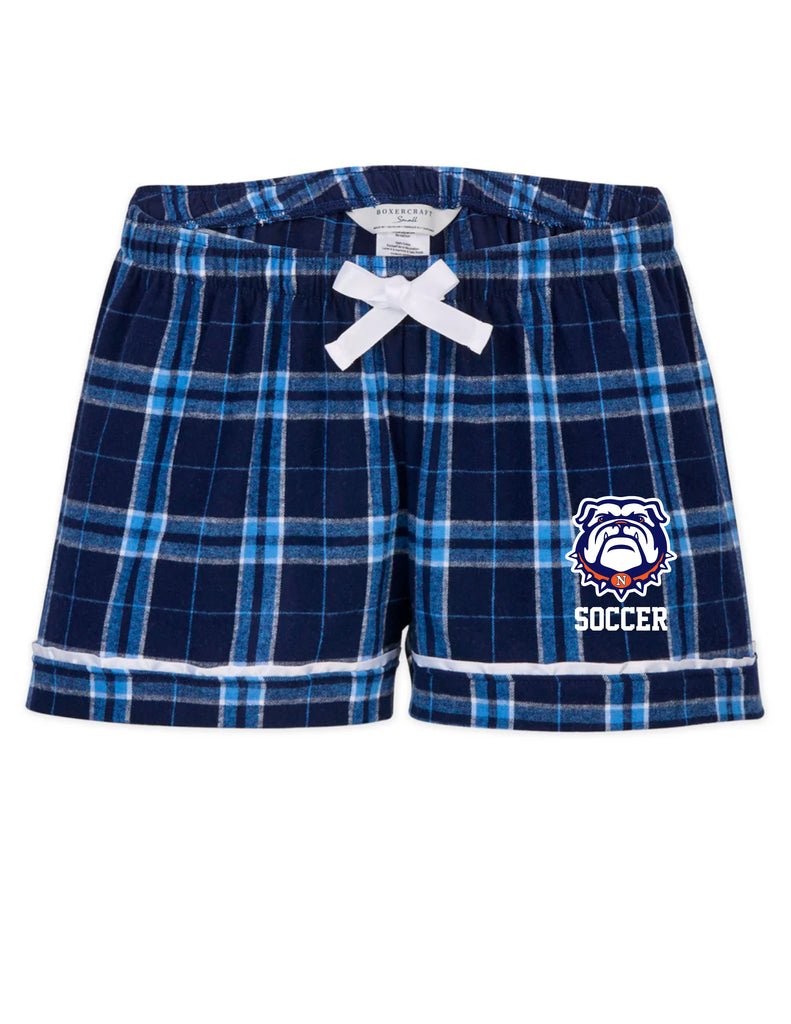 North Soccer Navy Plaid Boxercraft Flannel Lounge Shorts with Embroidery