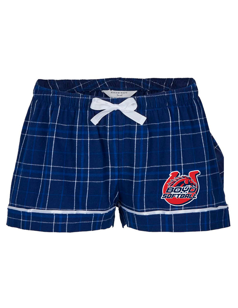 Boyd Softball Navy Plaid Flannel Lounge Shorts with Embroidery