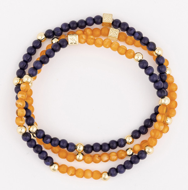 North Soccer Navy Orange and Gold Bracelet (Set of 3)