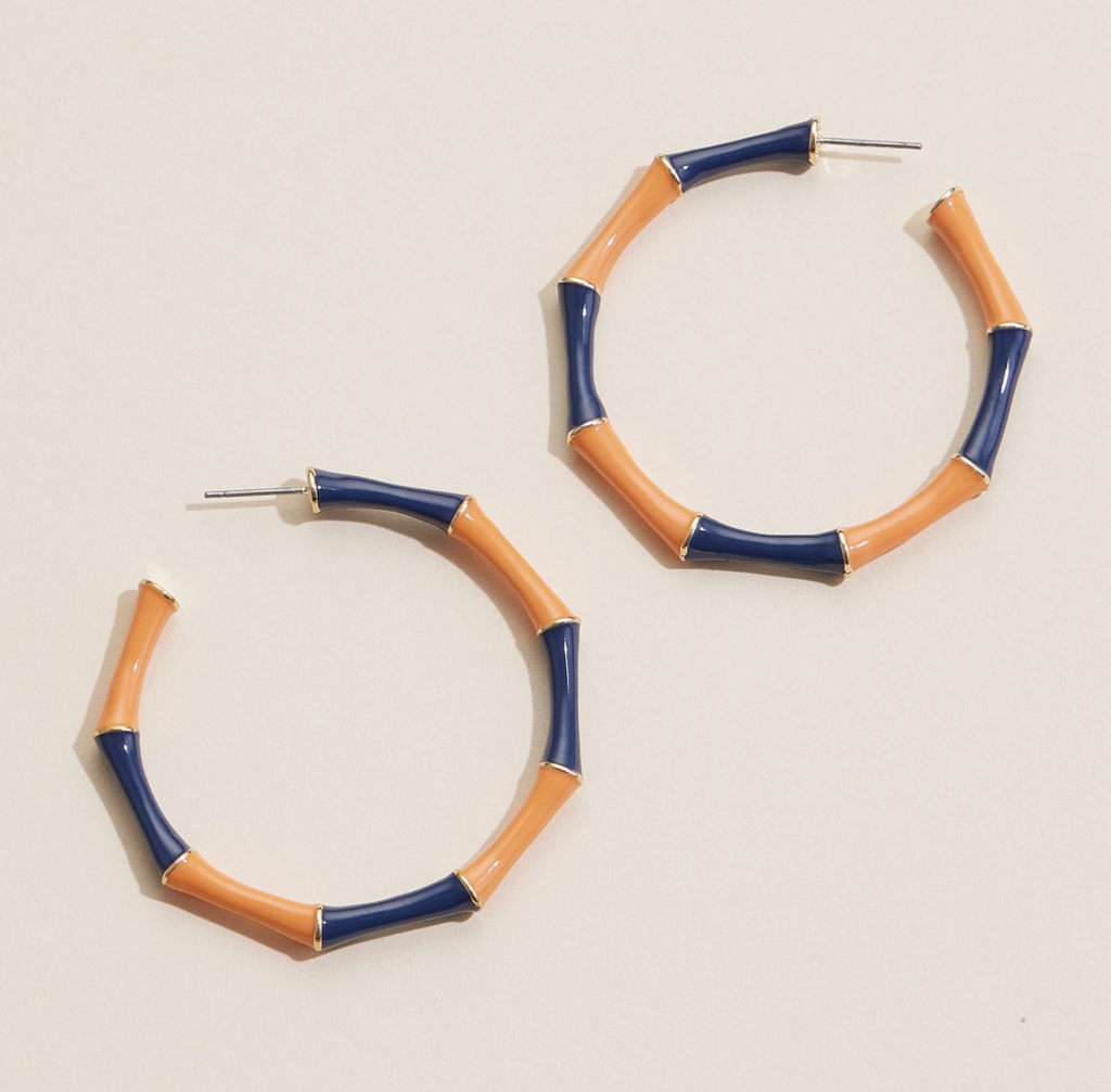 North Soccer Navy and Orange Enamel Hoop Earrings
