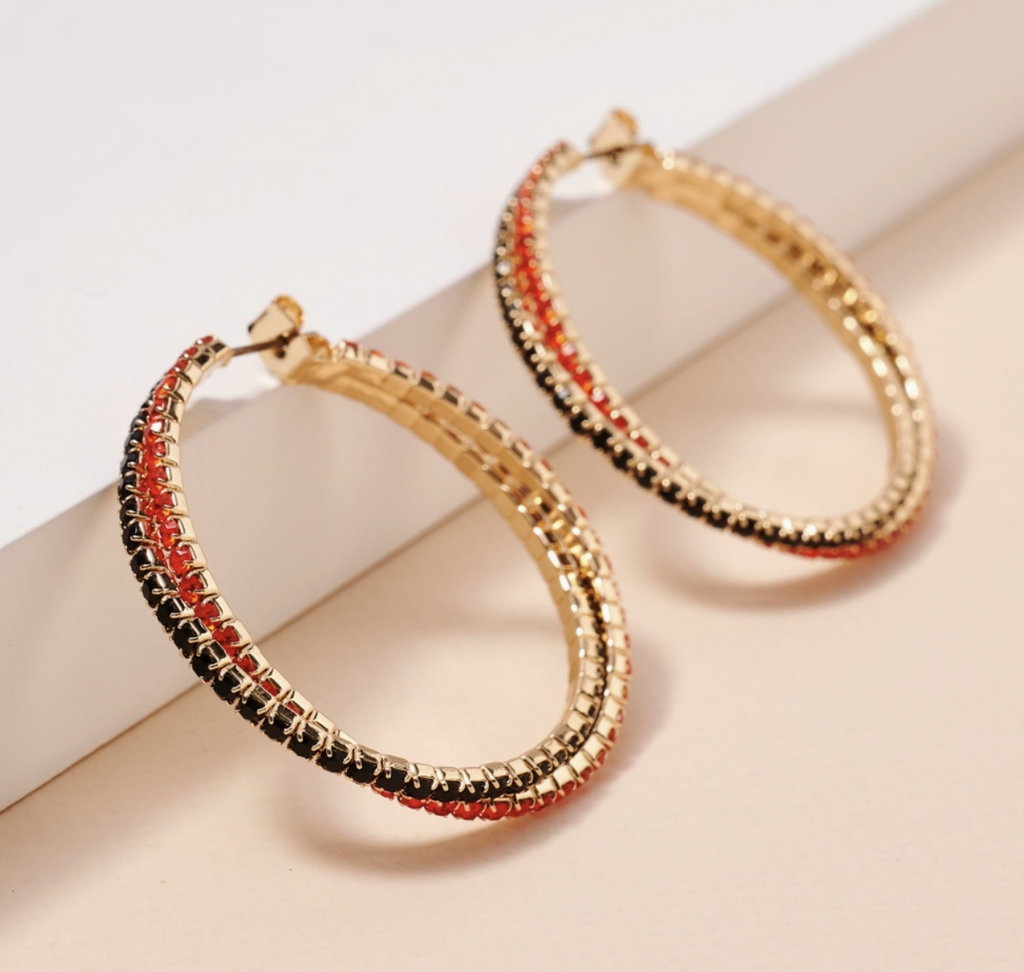 North Soccer Navy and Orange Rhinestone Hoop Earrings