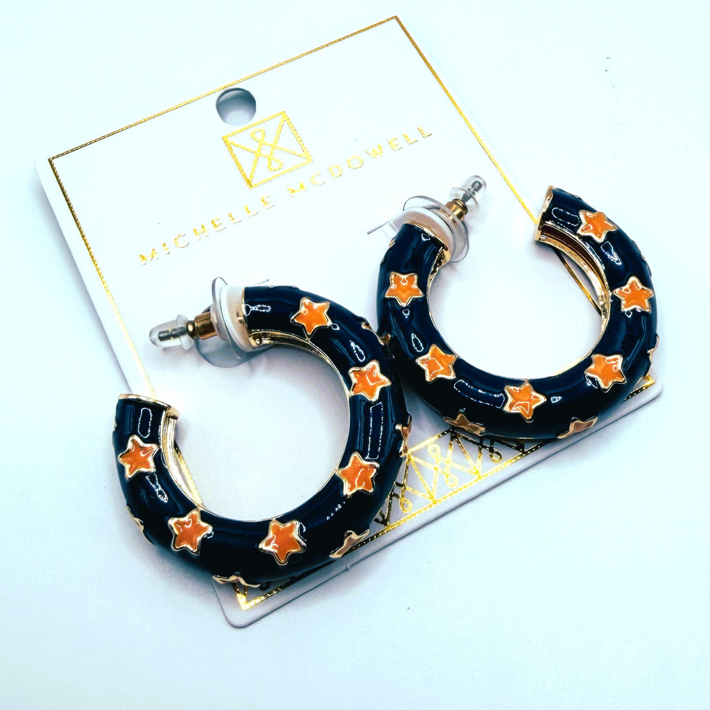 North Soccer Navy and Orange Stars Enamel Gold Hoops