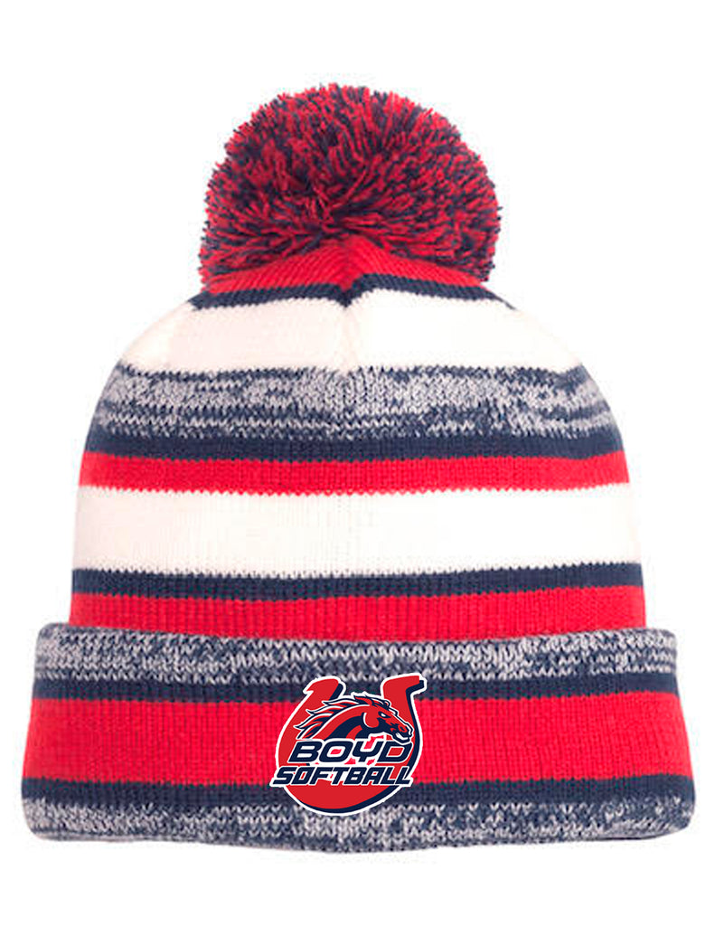 Boyd Softball Fleece-Lined Pom Beanie with Embroidered Logo