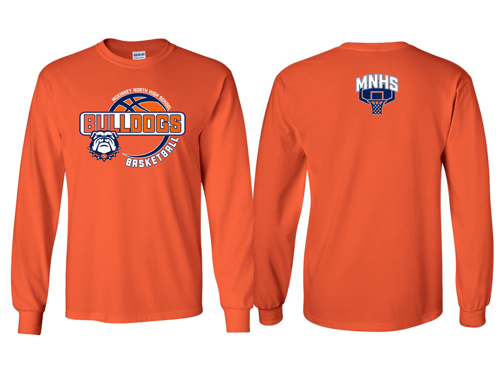 North Basketball Orange Hoop Design Long Sleeve Tee