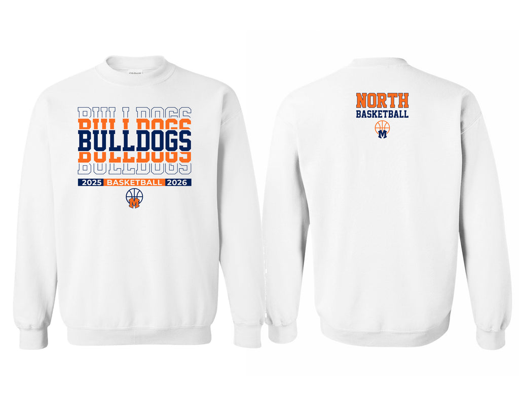 North Basketball White Stacked Bulldogs Design Crewneck Sweatshirt