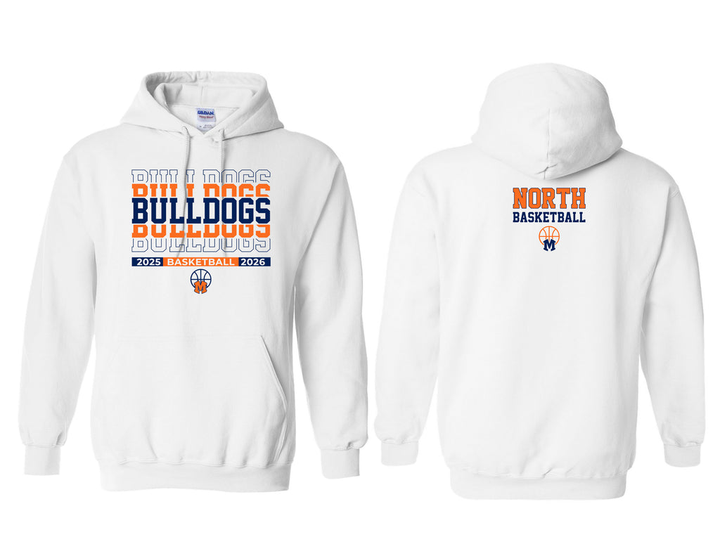 North Basketball White Stacked Bulldogs Design Hoodie