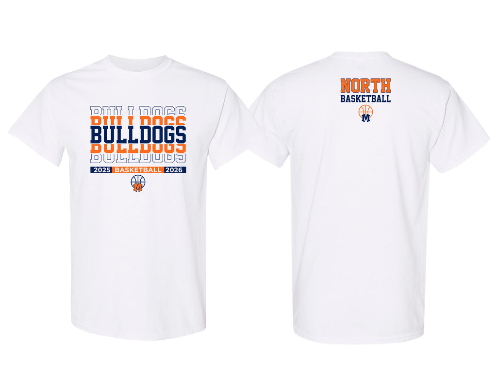 North Basketball White Stacked Bulldogs Design Tee