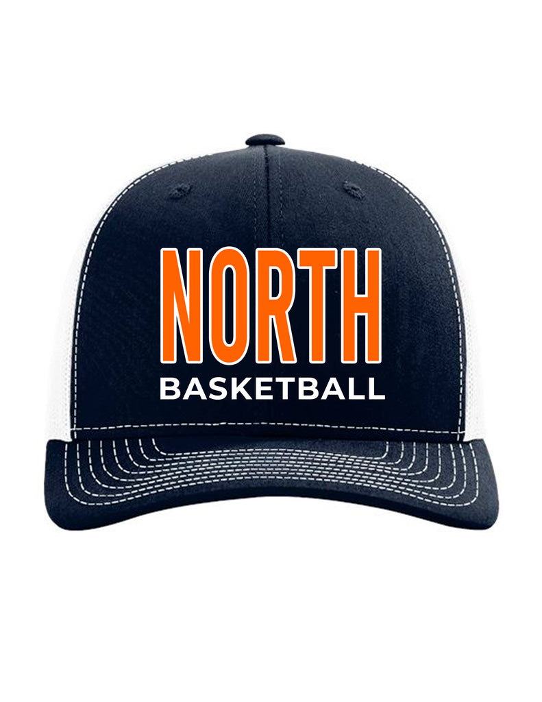 North Basketball Richardson 5 Panel Navy & White Snapback with Embroidery