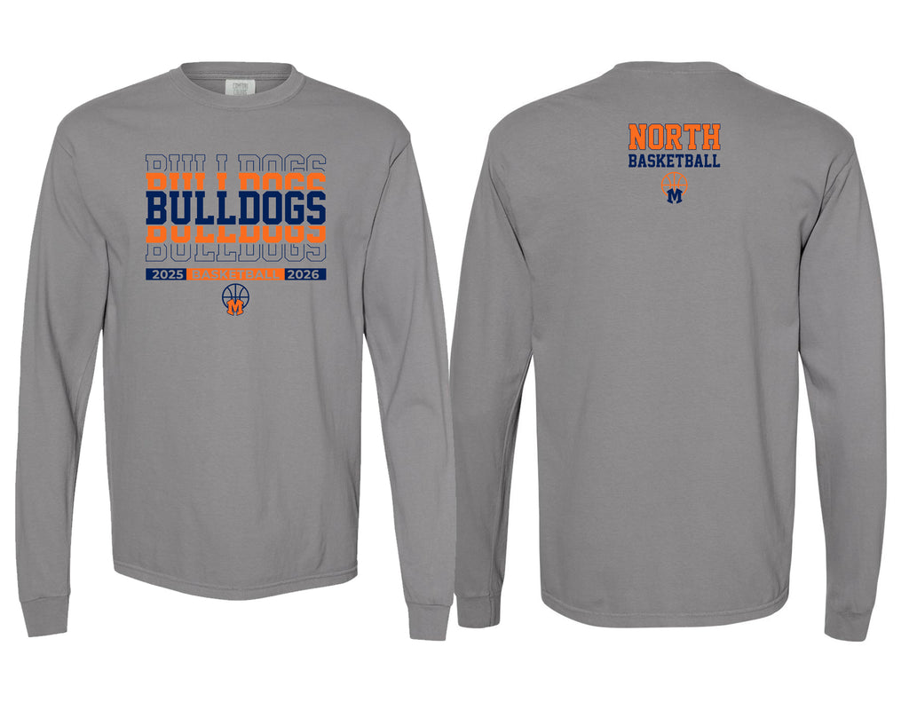 North Basketball Comfort Colors Granite Stacked Bulldogs Long Sleeve Tee