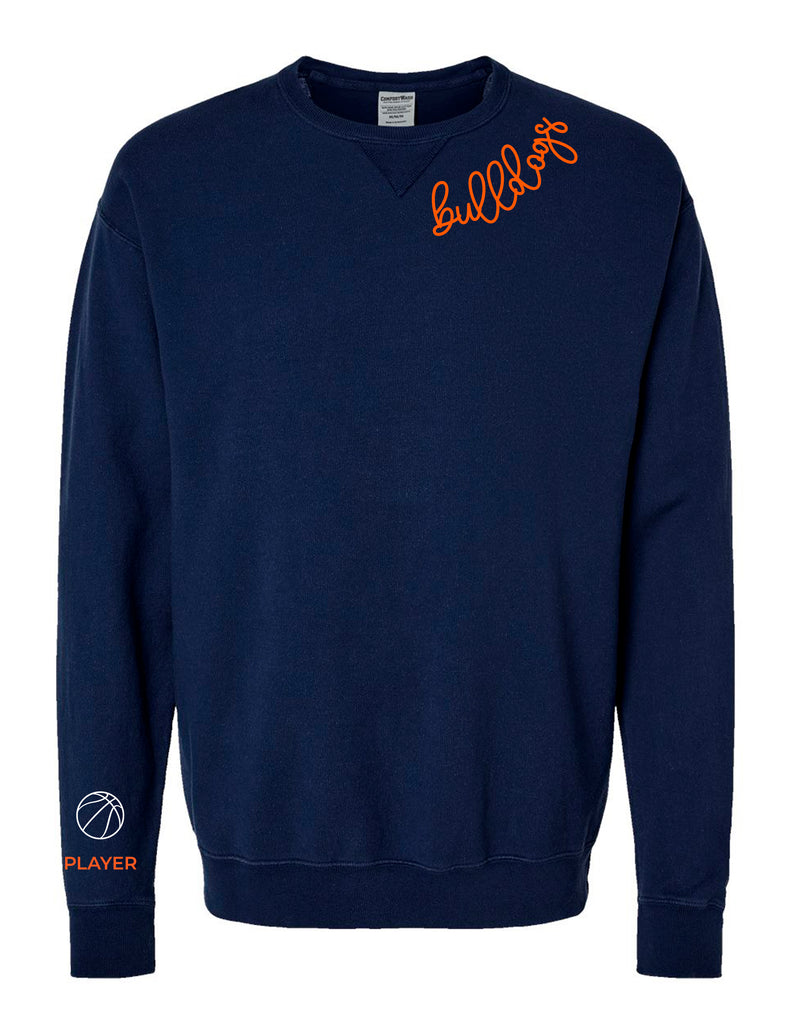 North Basketball Embroidered Collar Cuff Navy Comfort Wash Crewneck with Personalization
