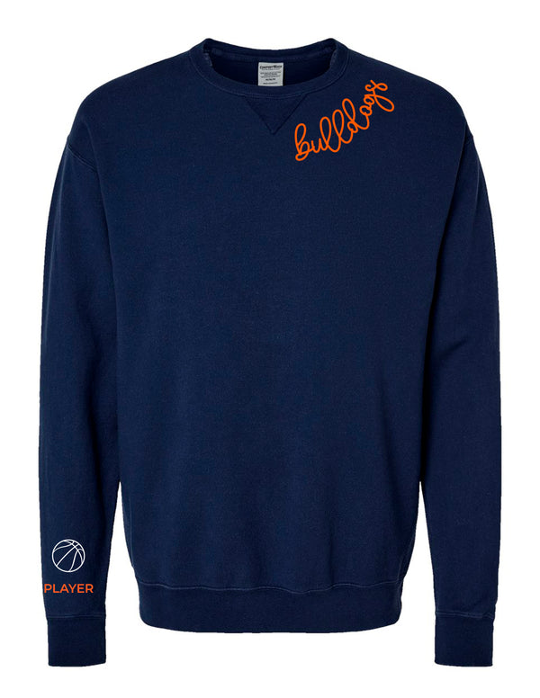 North Basketball Embroidered Collar Cuff Navy Comfort Wash Crewneck with Personalization
