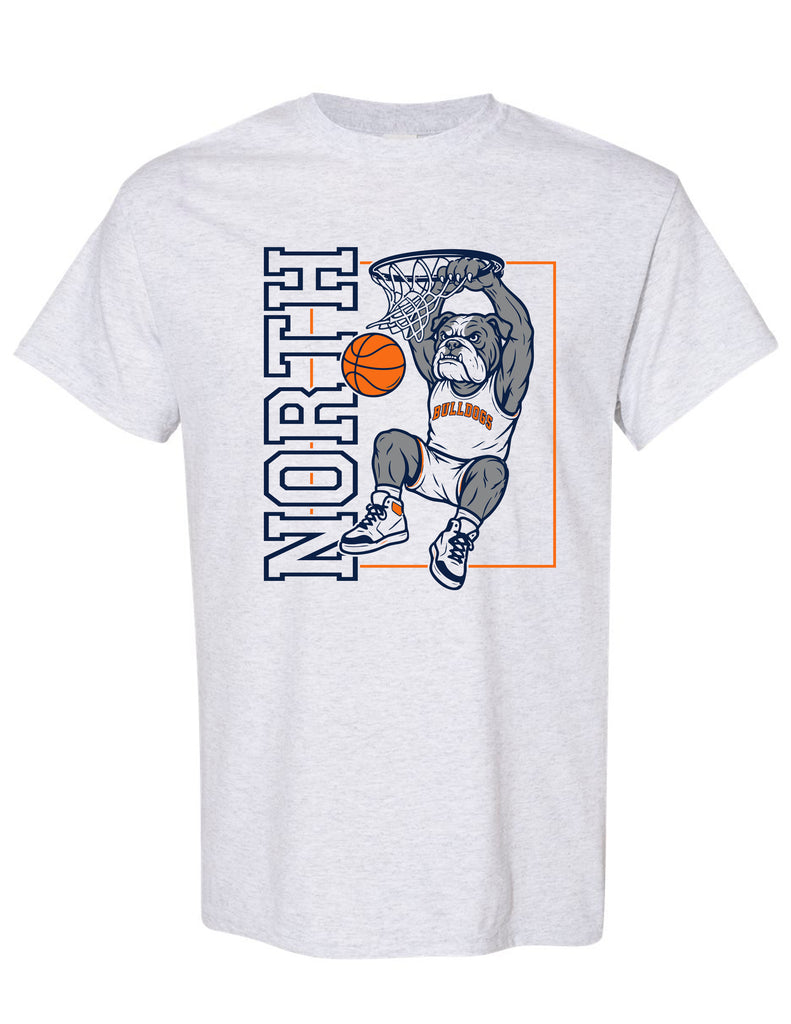 North Basketball Dunking Bulldog Gildan Ash Gray Tee