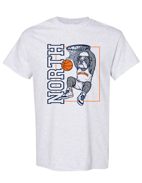 North Basketball Dunking Bulldog Gildan Ash Gray Tee