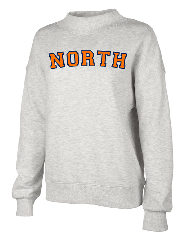 North Basketball Embroidered Applique NORTH Gray Charles River Mock Neck