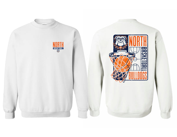 North Basketball Hoop Frocket Gildan White Crewneck