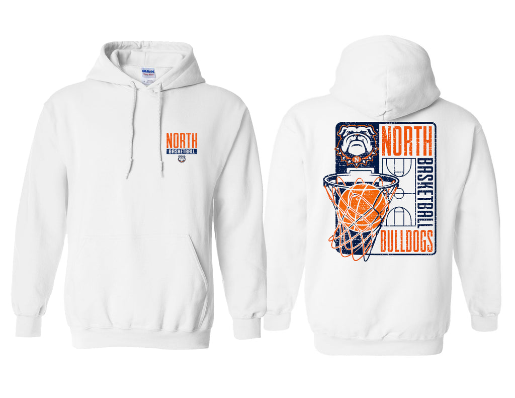 North Basketball Hoop Frocket Gildan White Hoodie