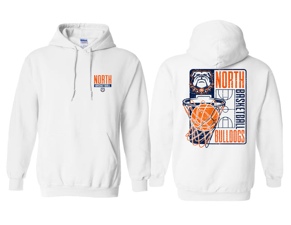 North Basketball Hoop Frocket Gildan White Hoodie