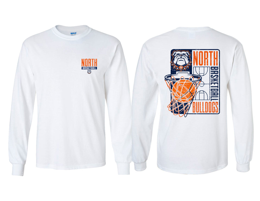North Basketball Hoop Frocket Gildan White Long Sleeve Tee