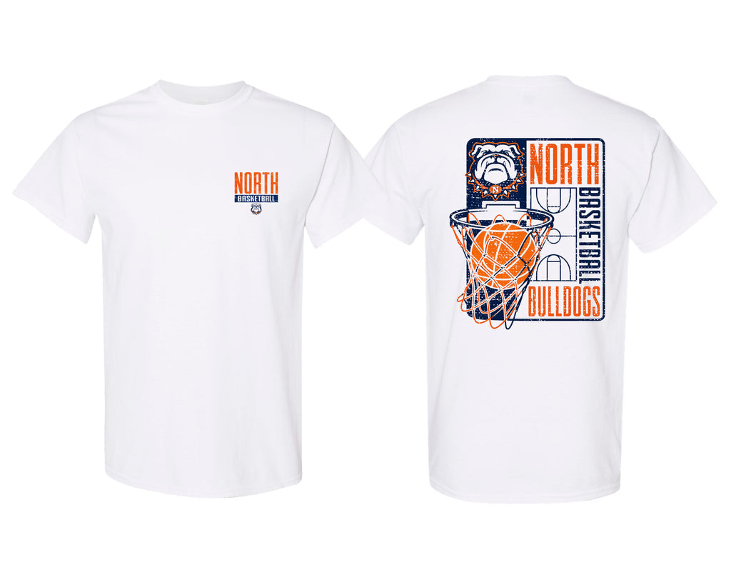 North Basketball Hoop Frocket Gildan White Tee