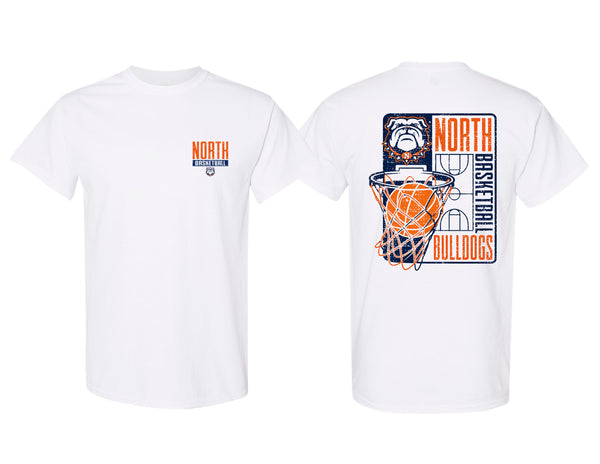 North Basketball Hoop Frocket Gildan White Tee