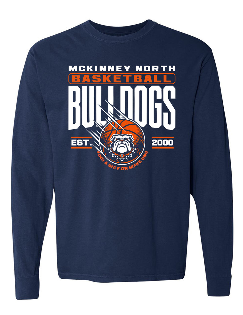 North Basketball Motion Ball True Navy Comfort Colors Long Sleeve Tee
