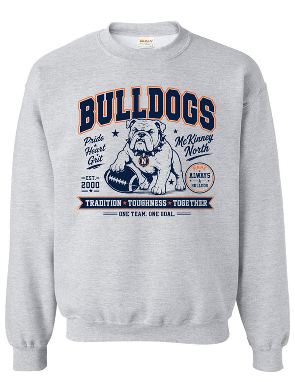 North Cheer Gildan Ash Gray Bulldogs Crewneck Sweatshirt