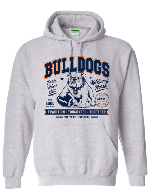 North Cheer Gildan Ash Gray Bulldogs Hoodie