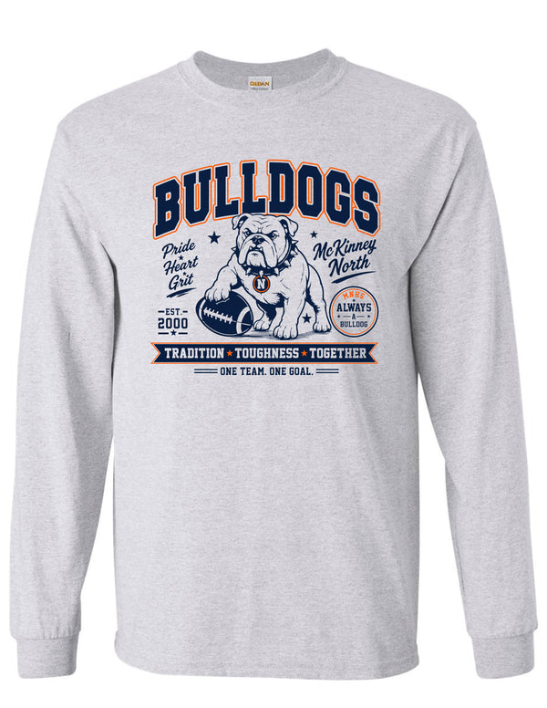 North Cheer Gildan Ash Gray Bulldogs Long Sleeve T-Shirt