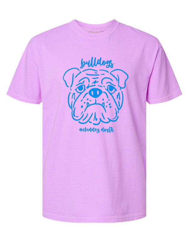 McKinney North Cheer Hand Drawn Bulldog Comfort Colors Neon Violet