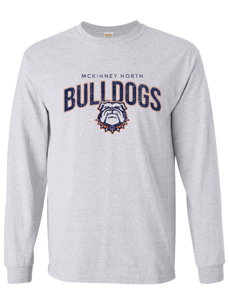 North Cheer Bulldogs Simple Ash Gray Gildan Long Sleeve Tee