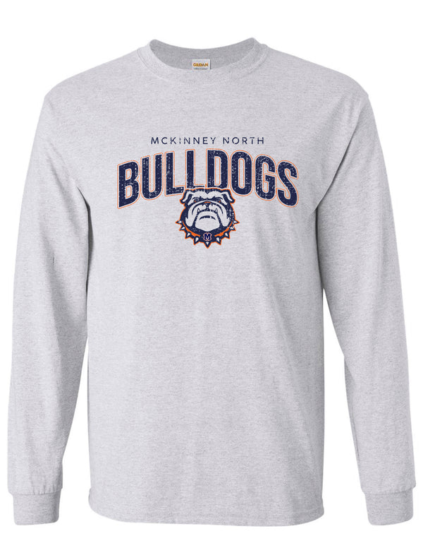 North Cheer Bulldogs Simple Ash Gray Gildan Long Sleeve Tee