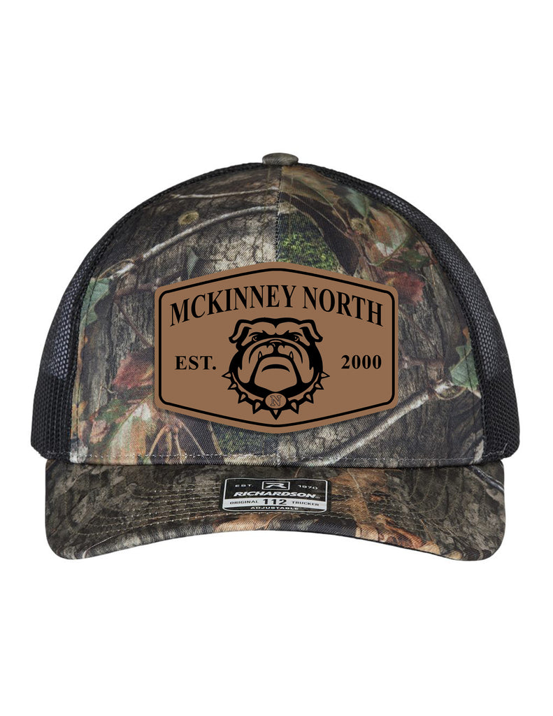 McKinney North Cheer Camo Snapback with Engraved Faux Leather Patch Hat