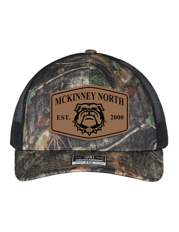 McKinney North Cheer Camo Snapback with Engraved Faux Leather Patch Hat