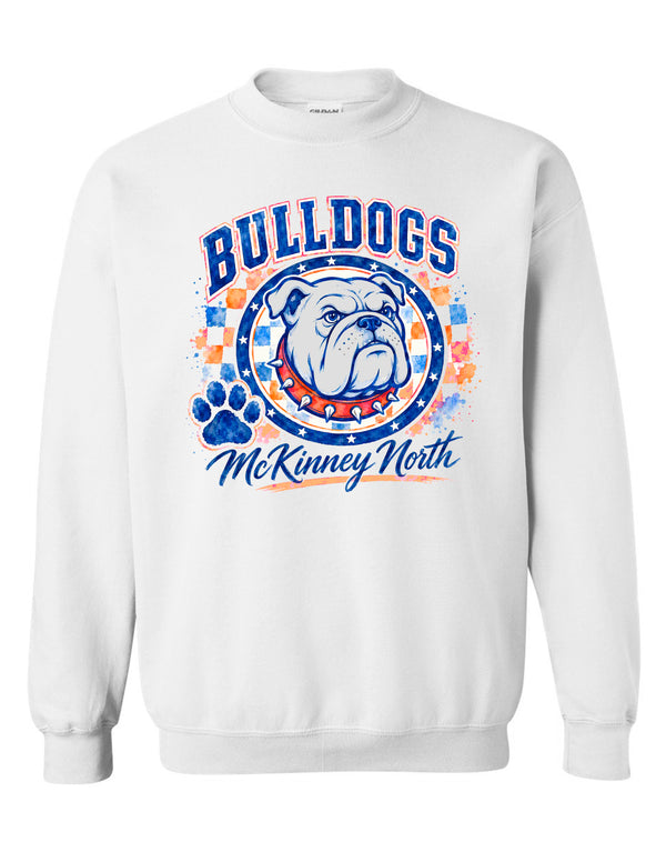 North Cheer Gildan White Colorful Bulldogs Crewneck Sweatshirt