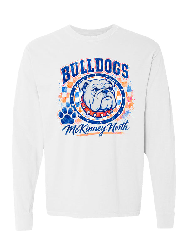 North Cheer Comfort Color White Colorful Bulldogs Long Sleeve T-Shirt