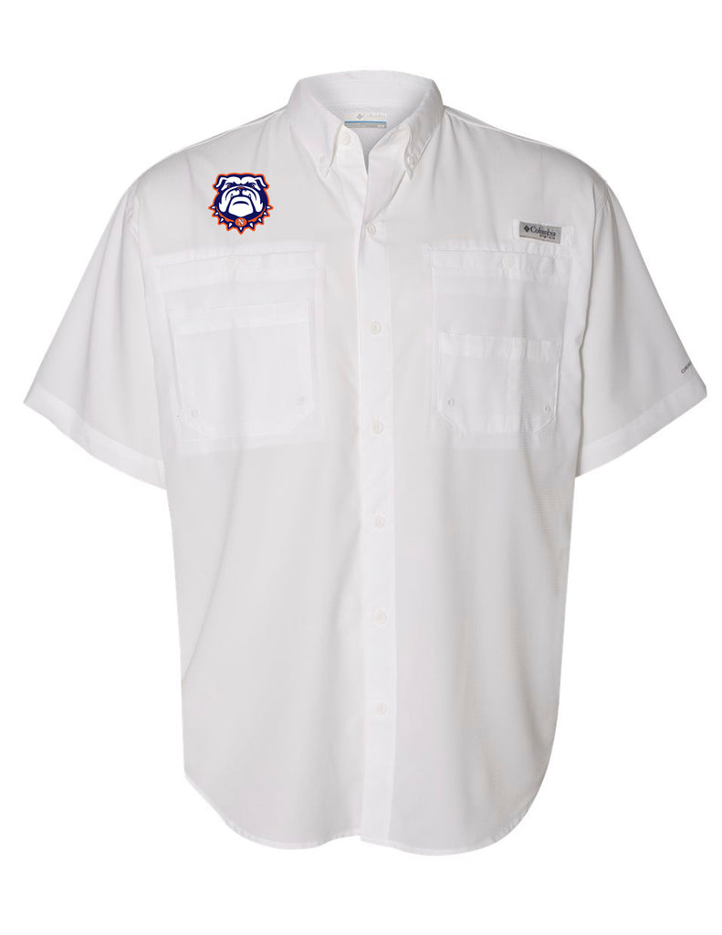North Cheer Columbia Fishing Shirt White w/ Bulldog Logo