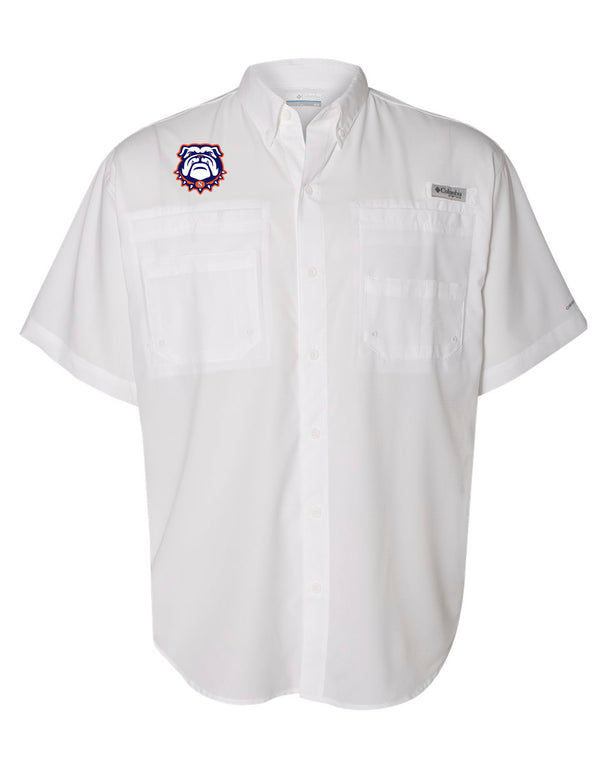 North Cheer Columbia Fishing Shirt White w/ Bulldog Logo