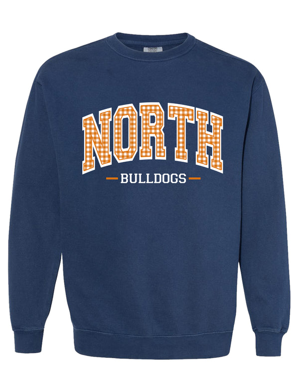 North Cheer Comfort Color Navy Printed Gingham Crewneck Sweatshirt