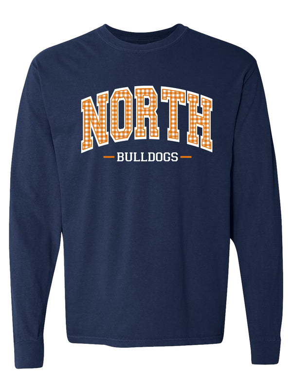 North Cheer Comfort Color Navy Printed Gingham Long Sleeve T-Shirt