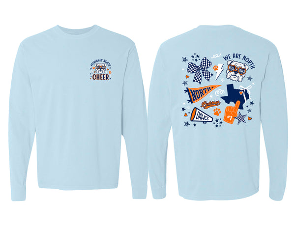 McKinney North Cheer Hand Drawn Icons Frocket Comfort Colors Chambray Long Sleeve Tee