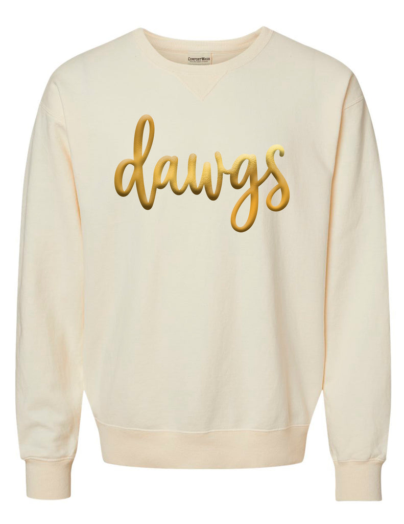 North Cheer Comfort Wash Parchment DAWGS Metallic Crewneck Sweatshirt