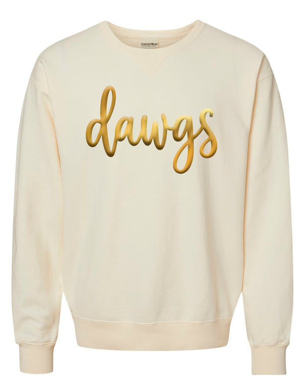 North Cheer Comfort Wash Parchment DAWGS Metallic Crewneck Sweatshirt