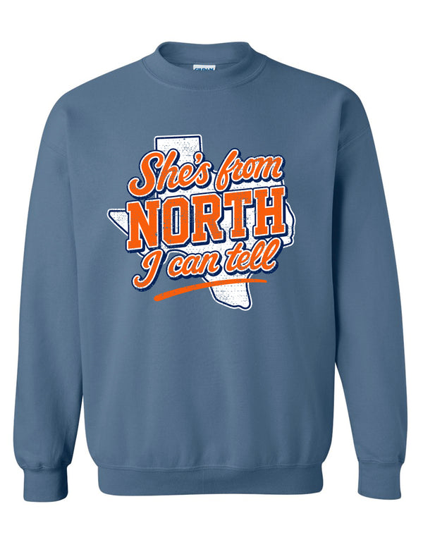 North Cheer Gildan Indigo She's From North Crewneck Sweatshirt